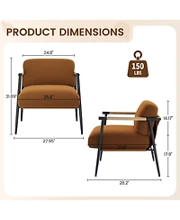 homfan Modern Accent Chair - Comfy with Metal Frame and Wooden Armrest, Cozy Reading Soft Cushion for Bedroom Living Room