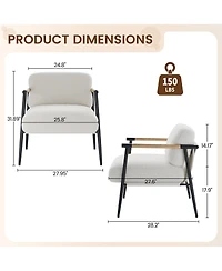 homfan Modern Accent Chair - Comfy Chair with Metal Frame and Wooden Armrest, Cozy Reading Chair with Soft Cushion for Bedroom Living Room