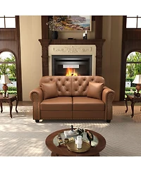 Maison Boucle 63'' Faux Leather Loveseat, Nailhead Tufted Chesterfield, Wood Frame