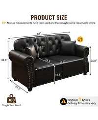 Maison Boucle 63'' Faux Leather Loveseat, Nailhead Tufted Chesterfield, Wood Frame