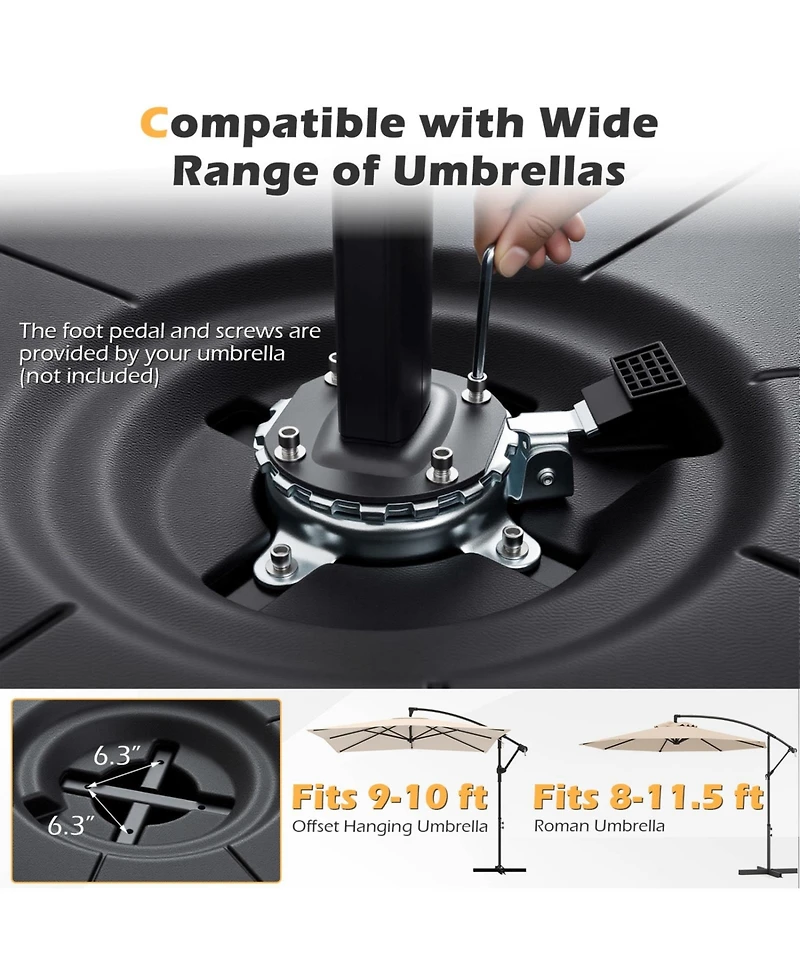 Sugift Cantilever Patio Umbrella Base 220 lb Water and Sand Fillable Weighted Stand
