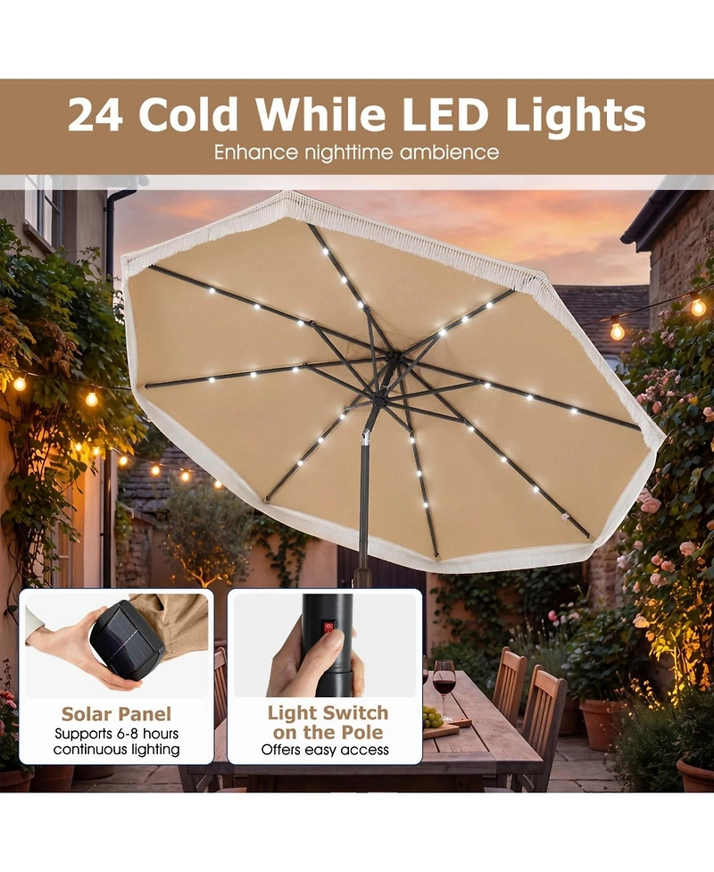 Sugift 9 ft Solar Patio Market Umbrella with 24 Led Lights for Yard and Garden