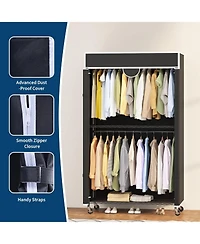 homfan Clothes Rack with Cover, 485LBS Capacity, Portable Closet Wardrobe on Wheels, Carbon Steel, Dustproof, Clothes Racks for Hanging
