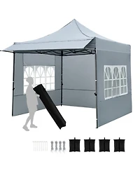 Sugift 10 x 10 Feet Pop-Up Canopy Tent with 3 Sidewalls and Awning for Party Picnic Event