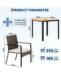 homfan 5-Piece Wicker Patio Dining Set with Umbrella Hole Table and Cushioned Chairs