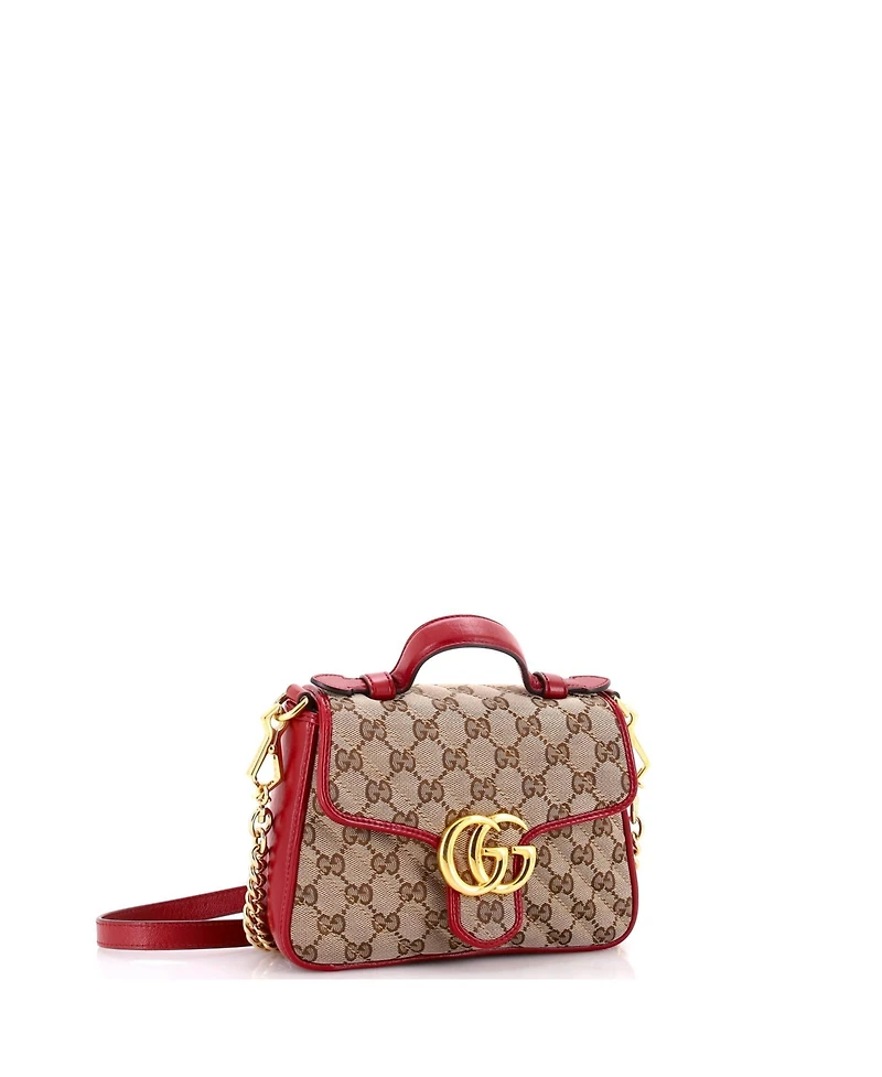 Pre-Owned Gucci Mini Gg Marmont Top Handle Flap Bag Diagonal Quilted Gg Canvas with Leather