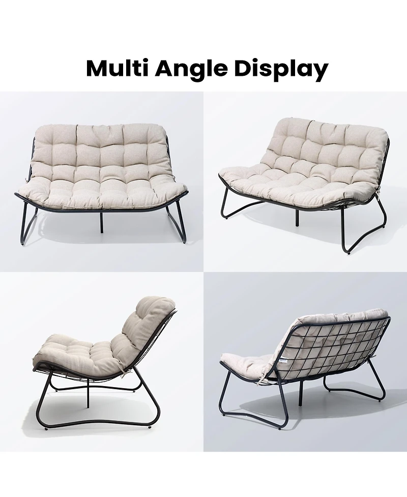 Pellebant All-Weather Double Papasan Chair Loveseat with Soft Cushion for Indoor Outdoor