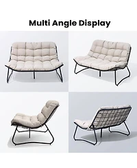 Pellebant All-Weather Double Papasan Chair Loveseat with Soft Cushion for Indoor Outdoor