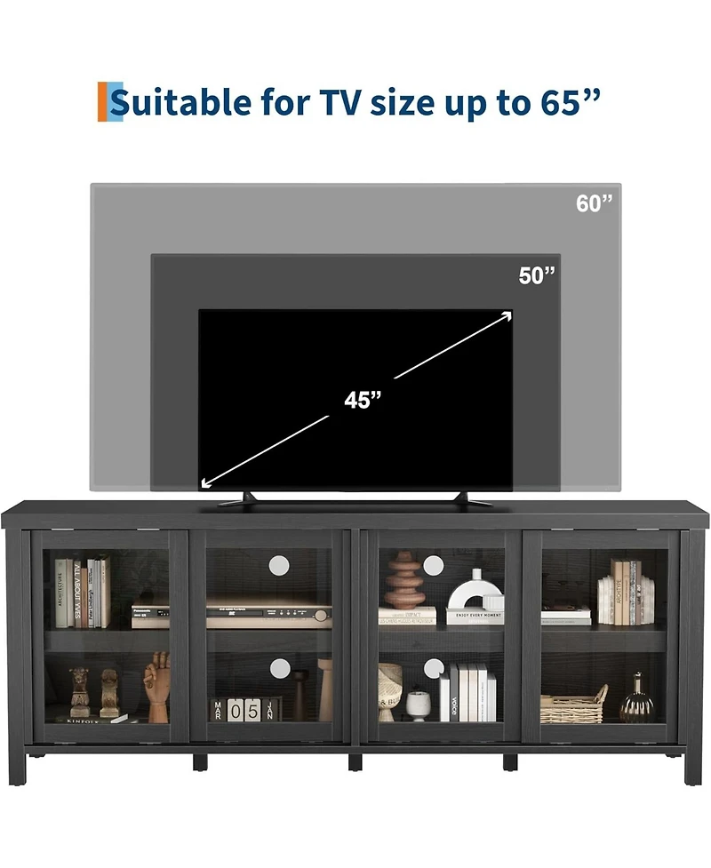 gaomon Sliding Glass Tv Stand for TVs, Mid-Century Entertainment Center with Storage Cabinet