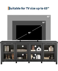 gaomon Sliding Glass Tv Stand for TVs, Mid-Century Entertainment Center with Storage Cabinet