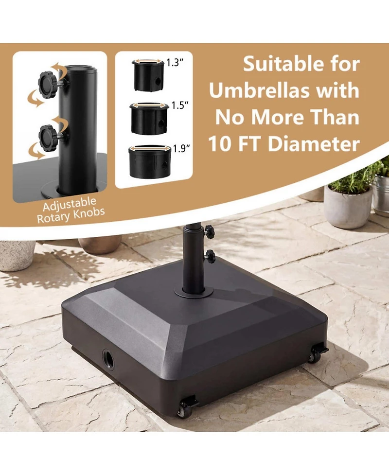 Sugift Fillable Umbrella Base with Wheels Water Sand Weighted Stand for Up to 10 feet Umbrellas