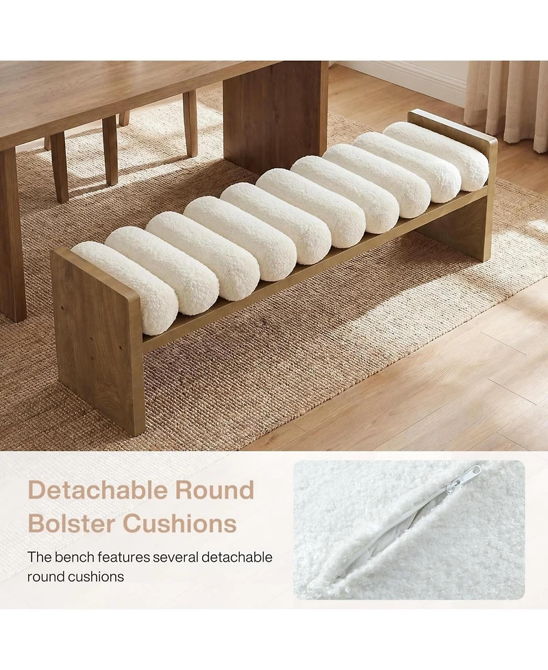 Tribesigns 59'' Wooden Entryway Bench With Boucle Cushion, Upholstered Fabric End Of Bed Bench(Removable Cushion)