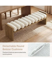 Tribesigns 59'' Wooden Entryway Bench With Boucle Cushion, Upholstered Fabric End Of Bed Bench(Removable Cushion)