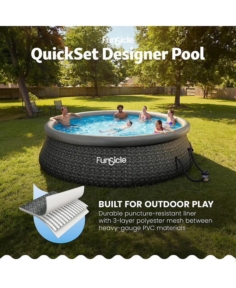 Funsicle 12' x 36" QuickSet Inflatable Ring Top Outdoor Above Ground Pool w/Pump