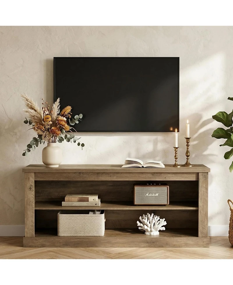 Tribesigns 63" Tv Stand for TVs up to 70", Rustic Television Stand with 2 Open Shelves, Wooden Entertainment Center