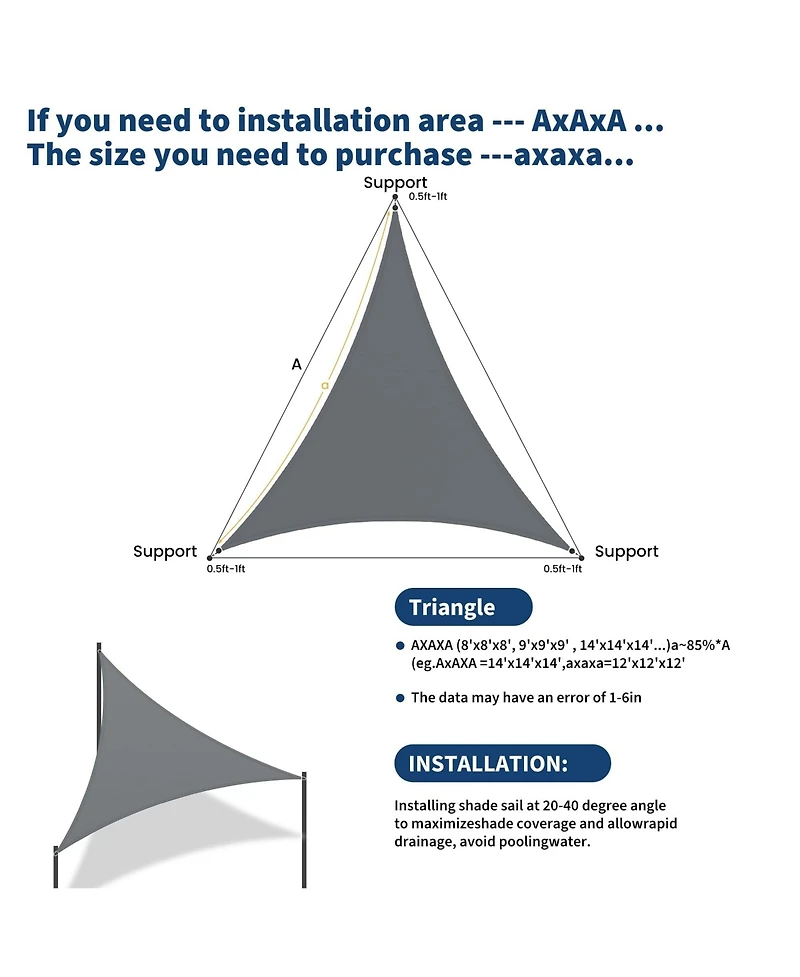 gaomon 16'X16'X16' Triangle Sun Shade Sail Shade Cloth, Sunshade for Patio, Backyard, Deck, Garden, Sand