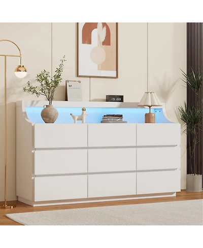 gaomon 9 Drawer Dresser for Bedroom, Handle-Free Storage Cabinet, Anti-Tipping, for Living Room and Entryway