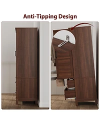 gaomon Heavy Duty Wooden Armoire Wardrobe Closet – 2 Doors, 72" Tall, Hanging Rod, 18 Adjustable Shelves, Narrow Bedroom Storage Organizer