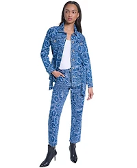 Karl Lagerfeld Paris Women's All-Over Print Denim Trench Jacket