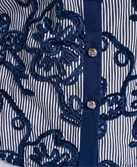 Karl Lagerfeld Paris Women's Velvet Embroidery Button-Front Blouse