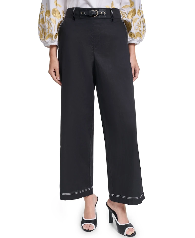 Karl Lagerfeld Paris Women's Fixed Belt Mid-Rise Straight Ankle Pants