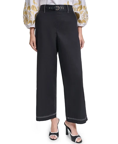 Karl Lagerfeld Paris Women's Fixed Belt Mid-Rise Straight Ankle Pants