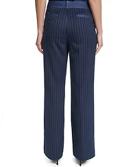 Karl Lagerfeld Paris Women's Striped Straight-Leg Denim Waistband Pants