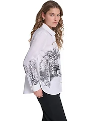 Karl Lagerfeld Paris Women's Parisian Graphics Long-Sleeve Shirt