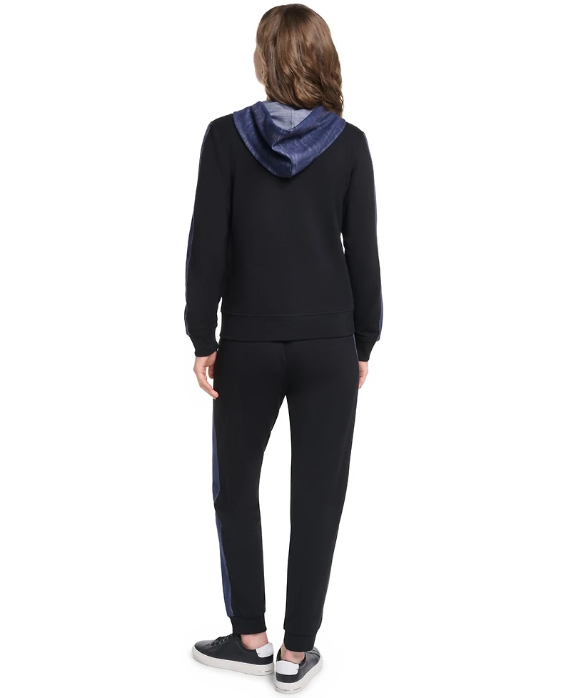 Karl Lagerfeld Paris Women's Zip-Up Denim-Contrast Hooded Jacket