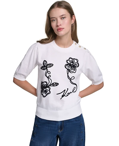 Karl Lagerfeld Paris Women's Embroidered Crewneck Sweater