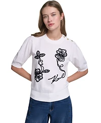Karl Lagerfeld Paris Women's Embroidered Crewneck Sweater