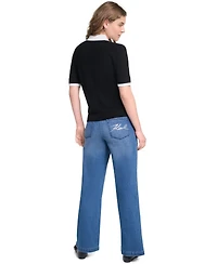 Karl Lagerfeld Paris Women's Short-Sleeve Contrast Collar Sweater