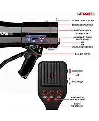 5core Megaphone Bullhorn 50W Speaker Bluetooth Siren Adjustable Volume Loud Portable Pa System