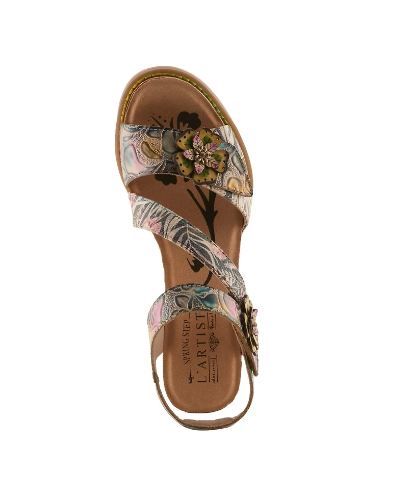 L'Artiste Women's Shesfab Embossed Leather Sandal with Soft Cork Comfort