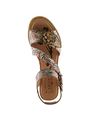 L'Artiste Women's Shesfab Embossed Leather Sandal with Soft Cork Comfort
