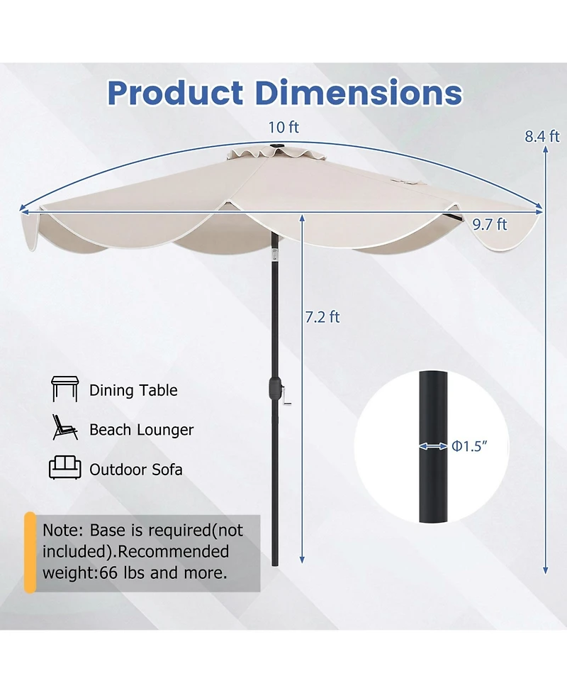 Sugift 10 feet Scalloped Solar Patio Umbrella with 24 Led Lights and Push Tilt
