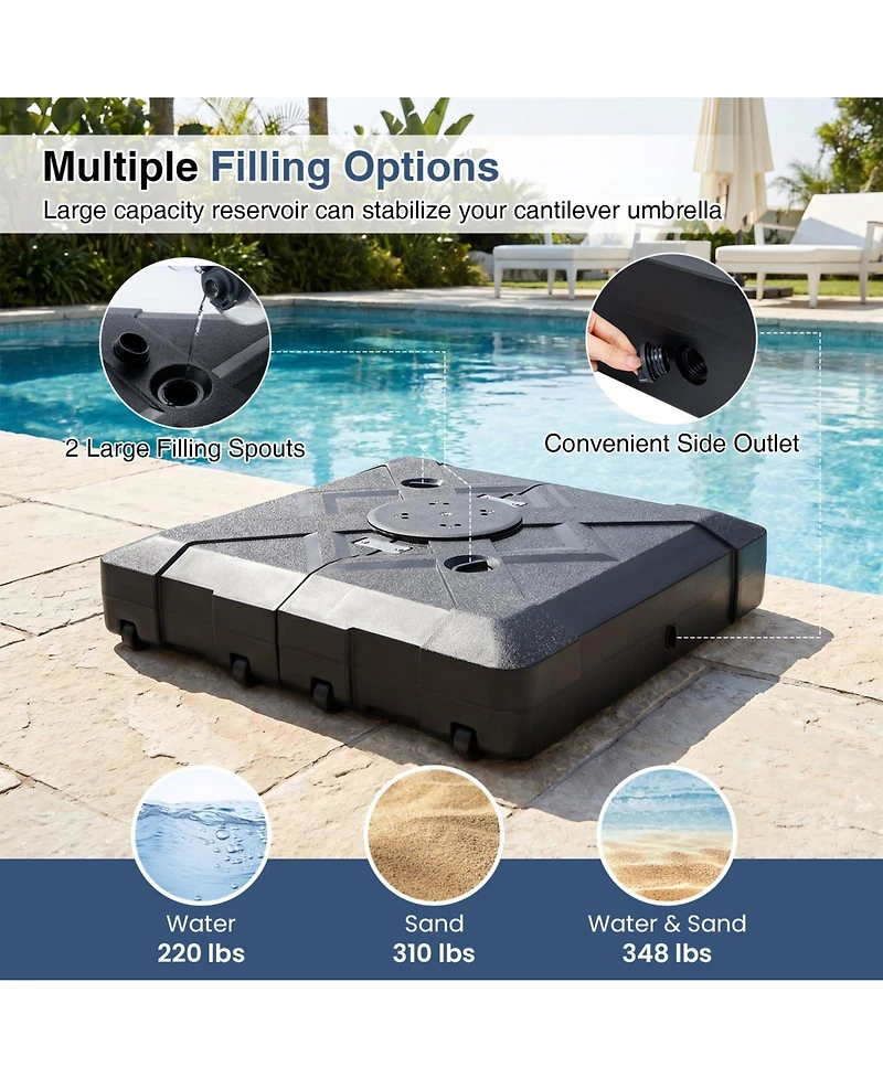 Sugift 34 in Cantilever Patio Umbrella Base with 4 Rolling Wheels and Cross Bracket