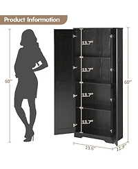 homfan Kitchen Pantry Cabinet 60" Tall Freestanding Storage Cupboard with 2 Doors and Adjustable Shelves for Dining Room or Living Room