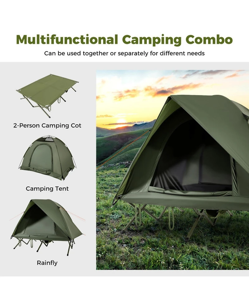 Sugift 2 Person Camping Cot Tent Foldable Off Ground Combo for Adults