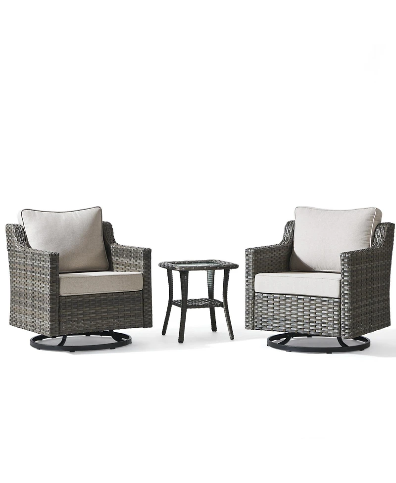 Pocassy 3 Pieces Patio Furniture Set, Swivel Rocker Chairs Wicker Outdoor Bistro Set with Rocking Chair, Thickened Cushions and Table
