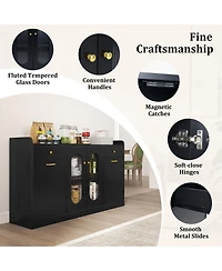 Costway 55" Large Buffet Cabinet with 2 Glass Doors, Drawers, Door Shelves for Kitchen