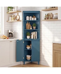 Costway Corner Bathroom Cabinet with Fluted Doors, 6-Tier Storage