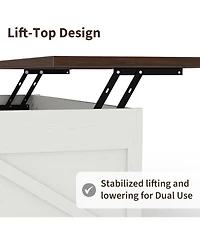 gaomon Farmhouse Lift Top Coffee Table with Storage, Coffee Table with Hidden Compartment & Open Shelf, Rising Top Center Tables