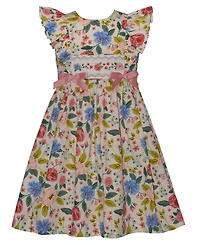 Bonnie Jean Girls' 2T-6X Floral Smocked Flutter-Sleeve Dress