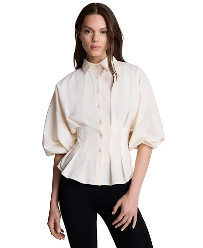 Kenneth Cole Women's Pleated Button-Front Peplum Shirt