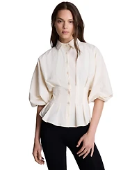 Kenneth Cole Women's Pleated Button-Front Peplum Shirt