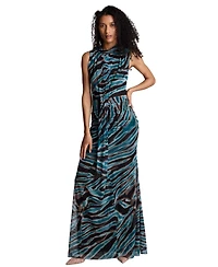 Kenneth Cole Women's Mock Neck Sleeveless Pleated Maxi Dress