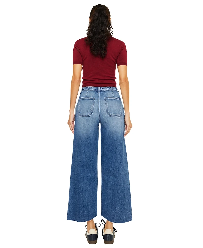 KanCan Women's Aliana High Rise Crop Wide-Leg Jeans
