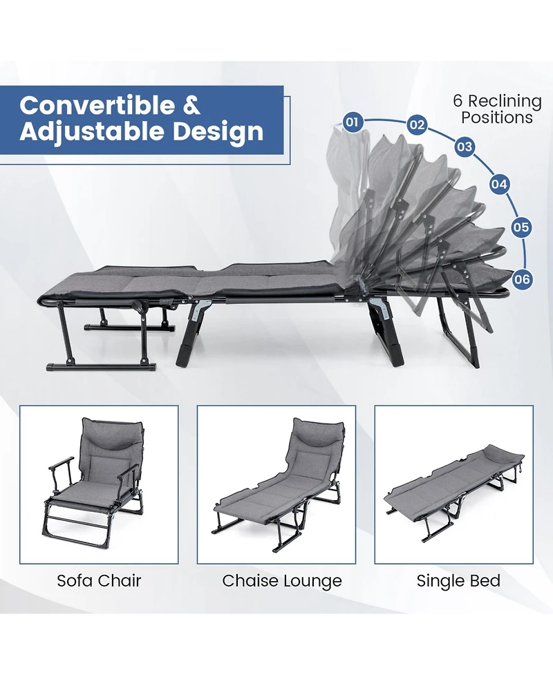 Sugift 3 in 1 Folding Camping Cot Padded Convertible Single Sofa Chair and Sleeper