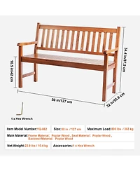 Vevor Outdoor Bench 50 in Wood Garden Bench 800 lbs Park Patio Yard Porch Bench
